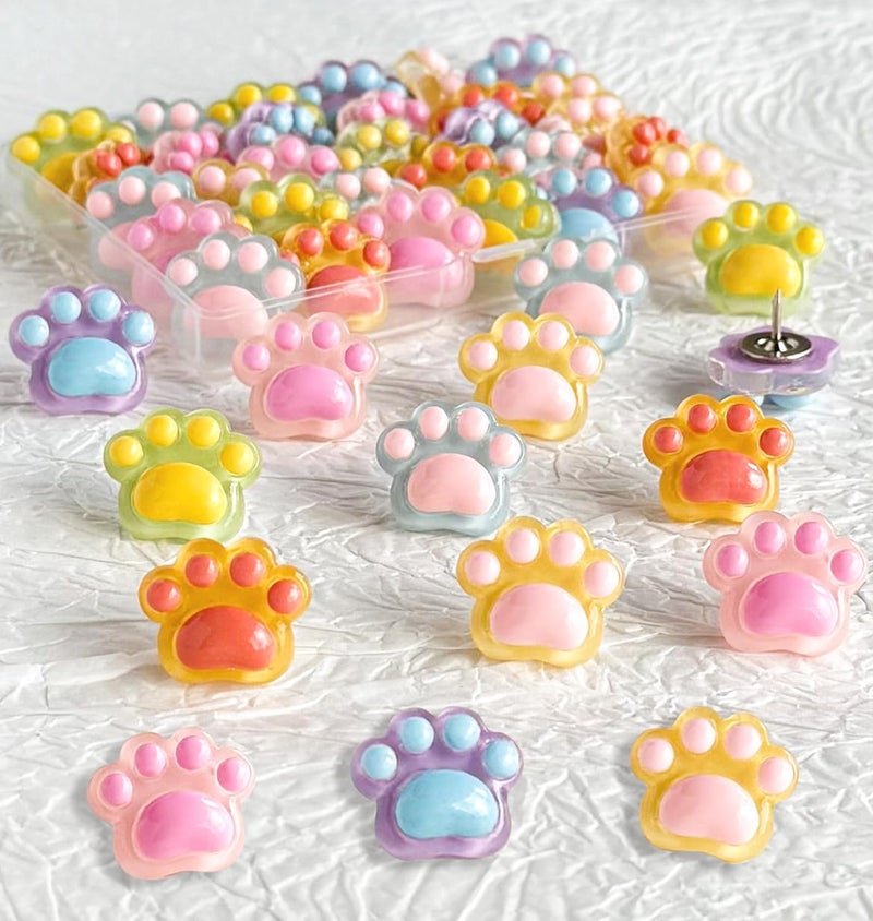 Tandarui 30 pcs Cat Paw Push Pins, Cute Animal Decorative Thumbtacks,Cartoon Drawing Pins for Cork Board,Photo Wall,Memo Paper,Menu Maps,Home and Office Decor,Class or Cubicle Decor - Image 1